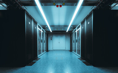 Fototapeta na wymiar blue neon lights in a server room