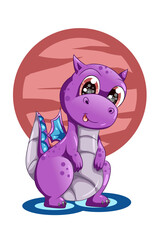 A cute baby purple dragon animal cartoon illustration