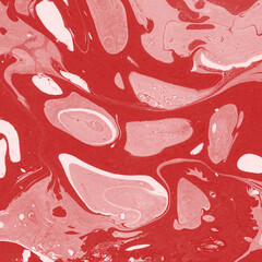 Red marble ink texture on watercolor paper background. Marble stone image. Bath bomb effect. Psychedelic biomorphic art.