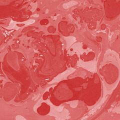 Red marble ink texture on watercolor paper background. Marble stone image. Bath bomb effect. Psychedelic biomorphic art.