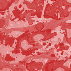 Red marble ink texture on watercolor paper background. Marble stone image. Bath bomb effect. Psychedelic biomorphic art.