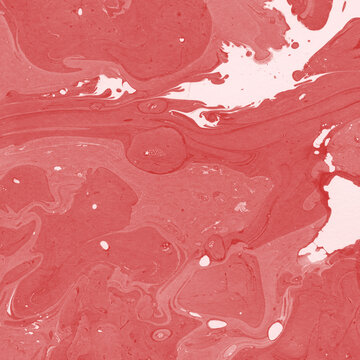 Red Marble Ink Texture On Watercolor Paper Background. Marble Stone Image. Bath Bomb Effect. Psychedelic Biomorphic Art.