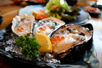 oyster or raw oyster with salmon egg