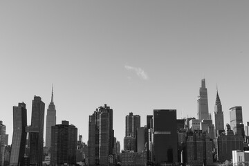 Black and White Midtown Manhattan Skyline with a Clear Sky in New York City
