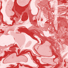 Red marble ink texture on watercolor paper background. Marble stone image. Bath bomb effect. Psychedelic biomorphic art.