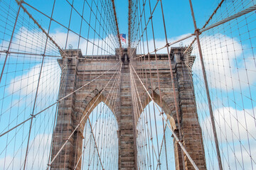 Naklejka premium Panoramic View Brooklyn Bridge and Manhattan Skyline New York City USA