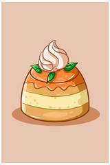 Illustration of orange pudding with cream