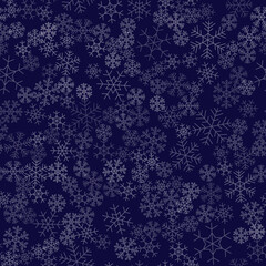 Fototapeta na wymiar Seamless winter background consisting of snowflakes of different shapes