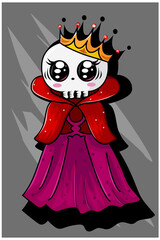 Fototapeta na wymiar Skull girly using gold crown and red cloak