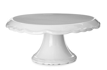 Clean ceramic dessert stand isolated on white