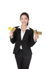 A young Business woman holding credit card 