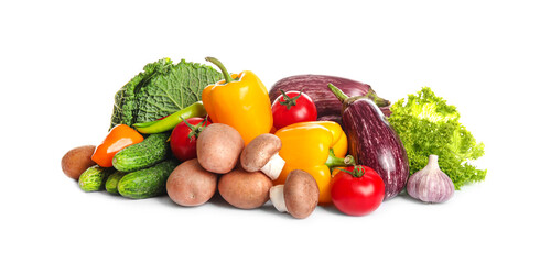 Different fresh ripe vegetables on white background