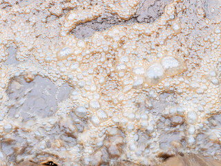 Bubbling wastewater on the water surface in detail