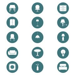 Furniture and lighting icons set