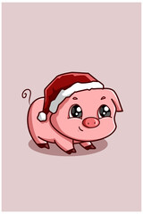 A cute baby pig with Christmas hat