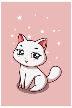 A cute white cat with pink background