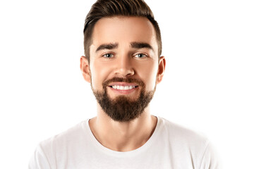 Fototapeta premium Young and handsome bearded man wearing white t-shirt