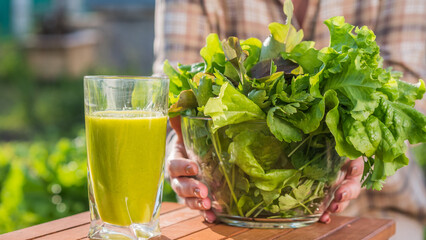 Farmer offers vitamin drink made from green salad leaves
