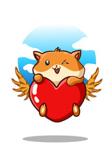Cute hamster with love and wings