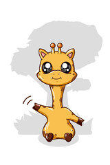 A cute and small giraffe are sitting