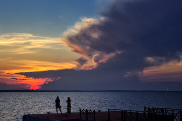 Naklejka na ściany i meble Sunset over Cienfuegos Bay; Cienfuegos, Cuba
