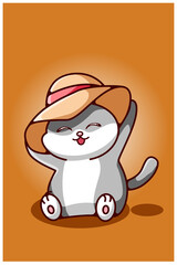 A cute cat wearing a brown hat