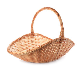 Fototapeta premium Wicker basket with handle isolated on white