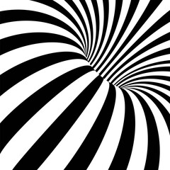 Striped crater on white background. Black stripes on modern circular geometric shape design vector illustration. Graphic optical illusion vortex effect