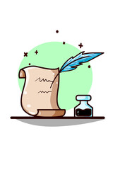 Paper and feather pen hand drawing