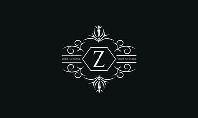 Graceful white monogram on a black background with the letter Z. Elegant logo with the initial. Universal emblem, symbol of restaurant, business, greeting cards, invitations.