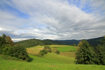 Fototapeta na wymiar Landscape of Radziejowa mountain range in Beskid Sadecki, Poland