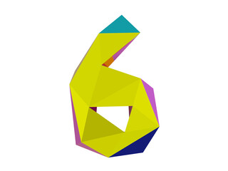 Number 6 six in low poly style isolated on white background collection symbols, 3d rendering