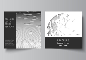 Vector layout of two square covers templates for brochure, flyer, magazine, cover design, book design, brochure cover. Abstract 3d digital backgrounds for futuristic minimal technology concept design.