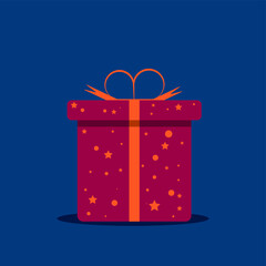 front view of gift box isolated on blue background