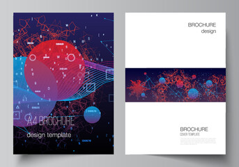 Vector layout of A4 cover mockups templates for brochure, flyer layout, booklet, cover design, book design. Artificial intelligence, big data visualization. Quantum computer technology concept.