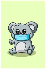 Cute koala wearing mask kawaii cartoon illustration