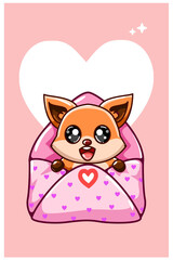 Kawaii and funny fox i the love envelope at the valentine cartoon
