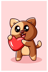 Kawaii and funny dog show his heart, valentine day cartoon illustration