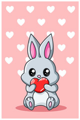 Little rabbit with heart kawaii cartoon illustration