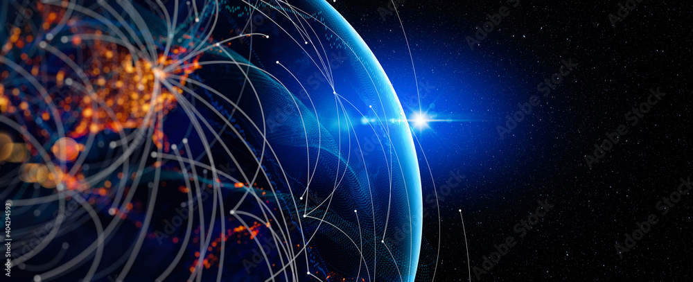 Poster photo of energy digitalization and communication technology for internet business. global world netw
