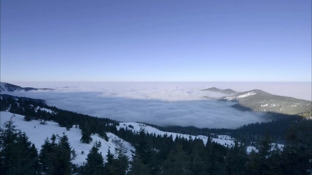 Scenic view of the winter mountains Carpathians Ukraine, Europe, time lapse