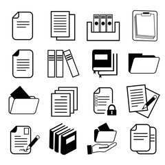 document icons set vector, folder illustation collection in black and white design