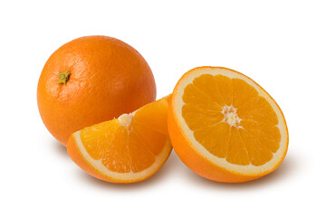 Orange fruit with slices isolated on a white background. Clipping path included.