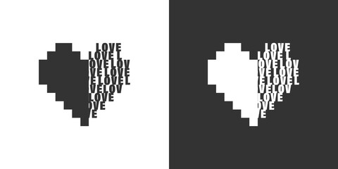 Fototapeta na wymiar Pixel hearts abstraction. Pixel art hearts on white and black background. Vector illustration