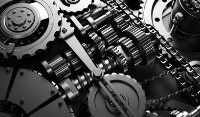 Gears and cogs mechanism. Industrial machine, engine