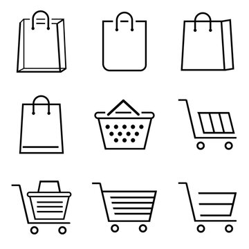 Set of shopping cart icons. Collection of web icons for online store, from various cart icons in various shapes,vector illustration