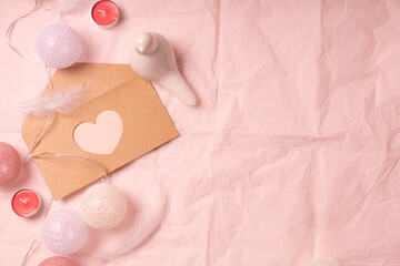Love letter for valentine's day on pink background