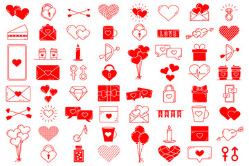 A set of editable vector elements. Valentine's Day collection with editable stroke. Vector cute illustrations. A love letter. Isolated icons on a white background.
