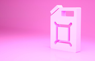 Pink Canister for gasoline icon isolated on pink background. Diesel gas icon. Minimalism concept. 3d illustration 3D render.