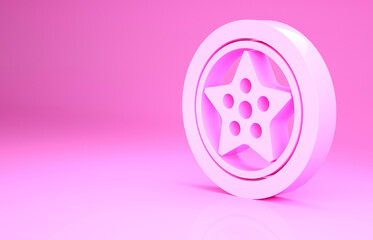 Pink Car wheel icon isolated on pink background. Minimalism concept. 3d illustration 3D render.